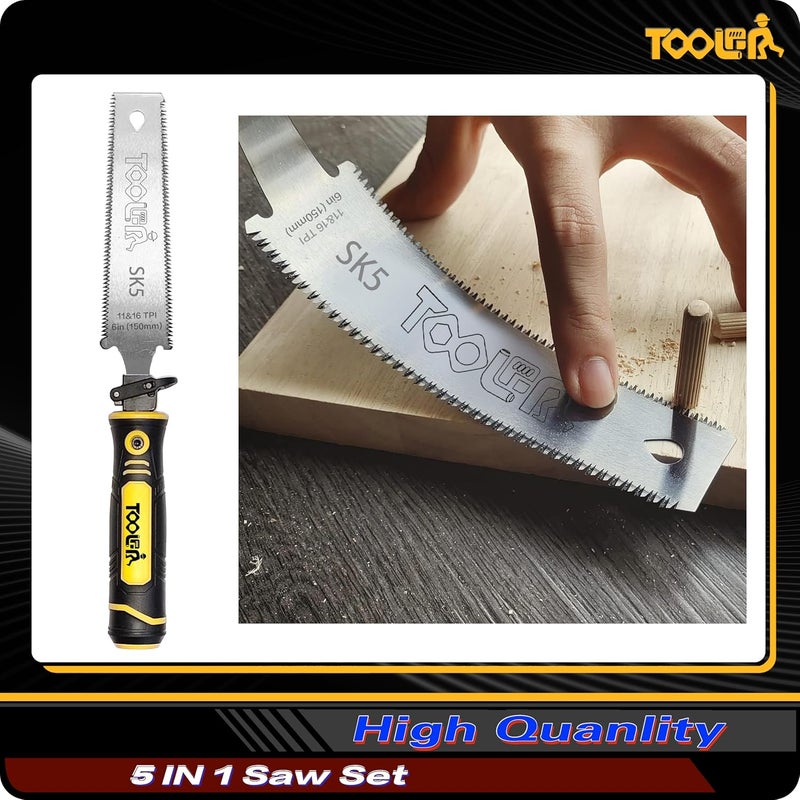 TOOLAN 5-In-1 Multi Blades Hand Saw, 6 Inch(11T/16T) Double Edges Japanese Pull, DrywallSaw, HackSaw, Jab Saw, for Woodworking, Hard/Soft woods cutting, Metal, Blade Quick Change Mechanism. - Image 4